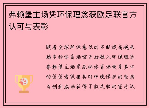 弗赖堡主场凭环保理念获欧足联官方认可与表彰 弗赖堡主场凭环保理念获欧足联官方认可与表彰
